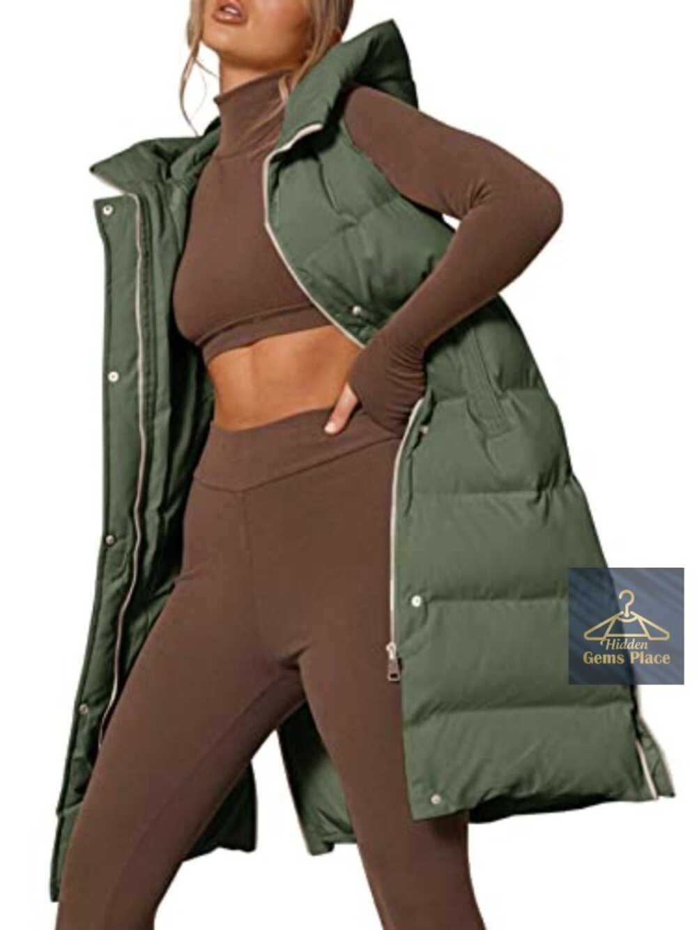Women's Hooded Puffer Vest Sleeveless Zip Up Long Down Vest